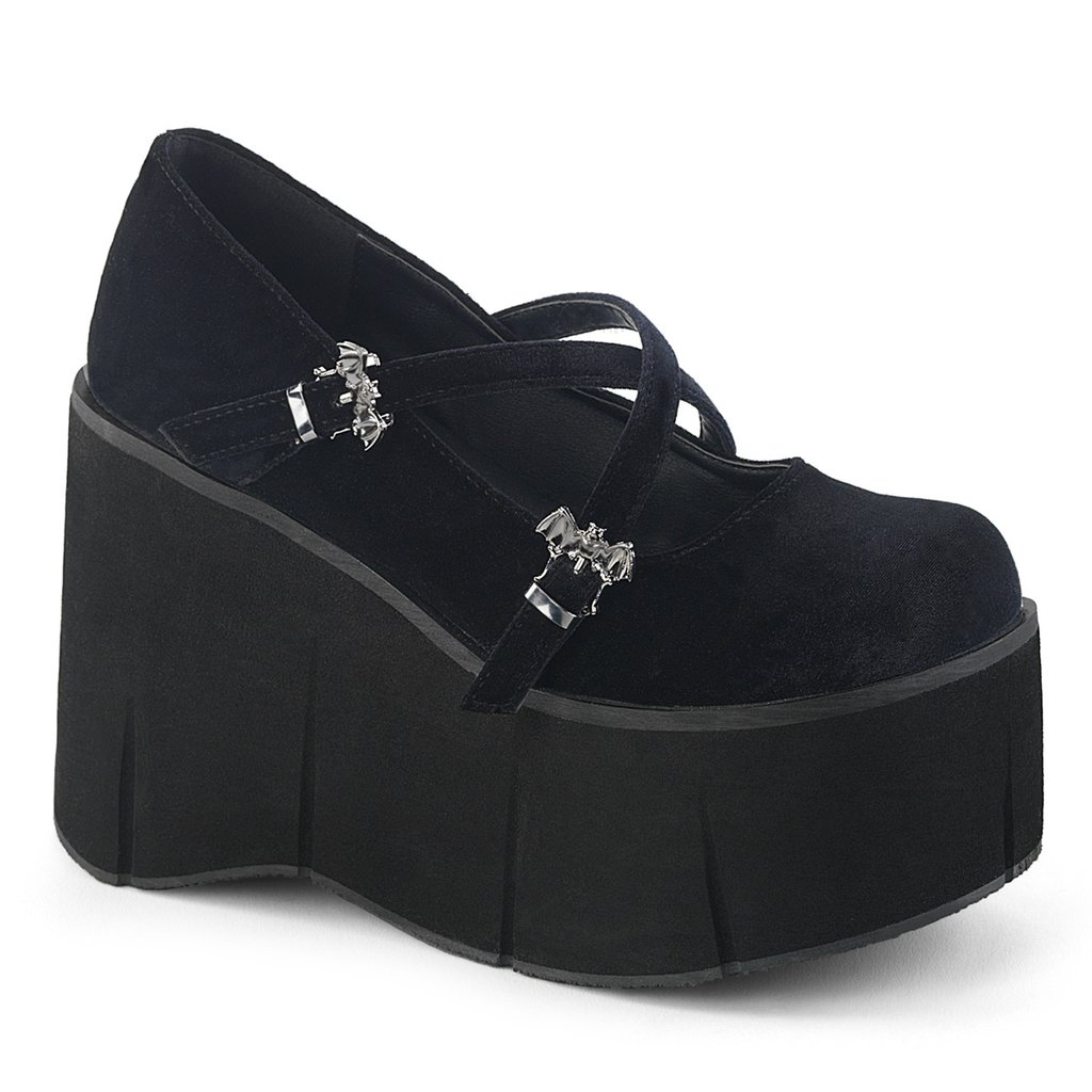 Chaussures Plateforme Demonia Kera 10 Velours Femme - Noir 17296-FNRT